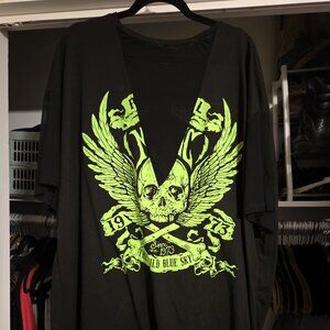 Black Neon‑Green Graphic V‑Neck Tee 3X